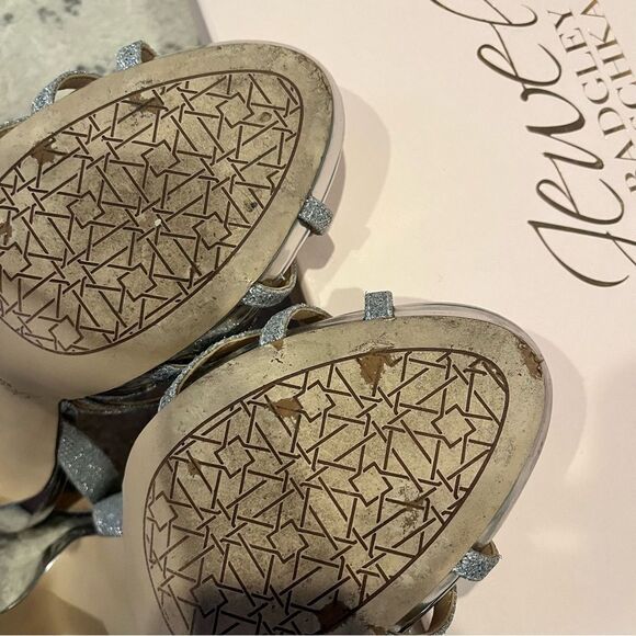 Jewel Badgley Mischka HUMBLE Silver Sparkle Strappy Sandal Heels Size 8.5 - Picture 9 of 10
